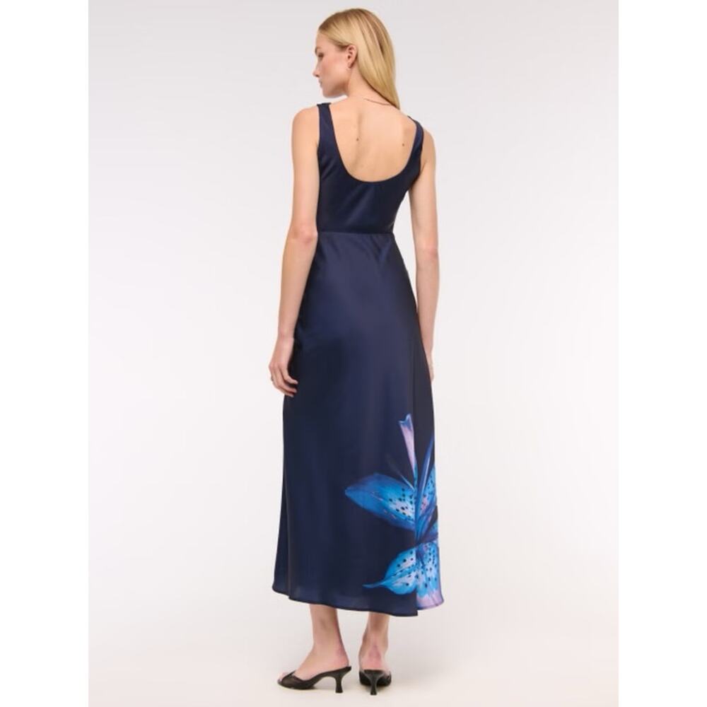 Abercrombie & Fitch Women’s Cowl Neck Draped Maxi Dress Dark Indigo Floral - Picture 6 of 14